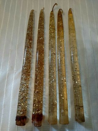 5 Faux Candles Lucite Gold & Silver Flake Glitter Vintage Mid Century