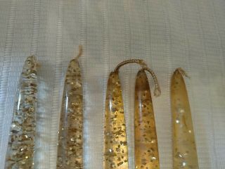 5 Faux Candles LUCITE Gold & Silver FLAKE Glitter VINTAGE Mid Century 3