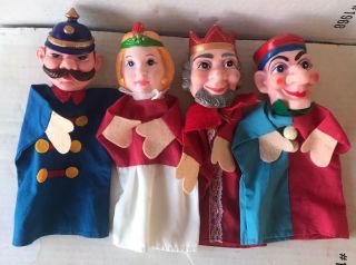 Vintage Mr Rogers Style Puppets Fairytale King Queen Jester Police Officer