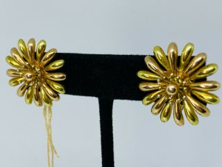 Vintage Krementz Signed Yellow & Rose Gold Filled Large Daisy Stud Earrings