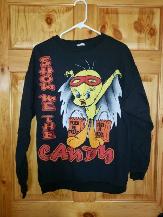 Vtg Looney Tunes Tweety Bird Halloween Sweater “show Me The Candy” Womens 18/20w