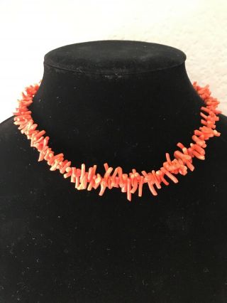 Vintage Natural Red Salmon Branch Coral Necklace Choker 15” End To End