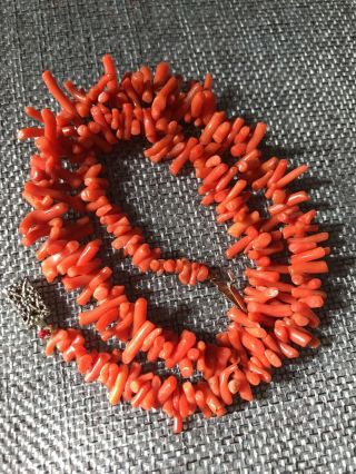 VINTAGE NATURAL RED SALMON BRANCH CORAL NECKLACE CHOKER 15” end to end 2
