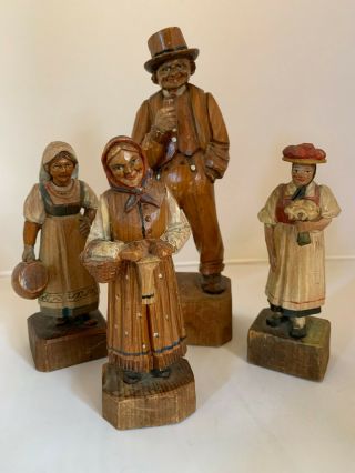 Vintage Antique Hand Carved Wood People Figures.