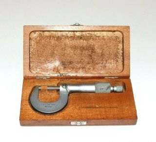 Mitutoyo 0 - 1 " Micrometer & Wood Box Case.  0001 Old Vintage