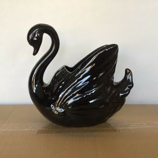 Vintage Ceramic Black Swan Planter Mid Century Modern Retro Decor