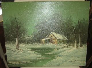 Vintage Oil On Canvas Winter Landscape,  Signed Gibson