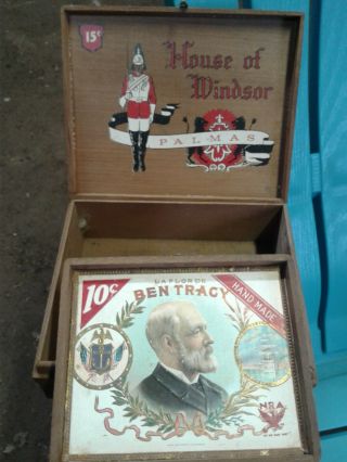 2 Vintage Wooden Cigar Boxes - Ben Tracy - House Of Windsor