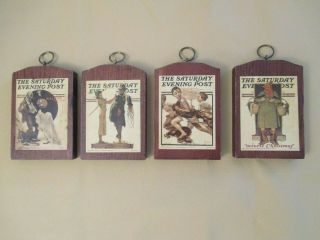 Saturday Evening Post - Set Of 4 Wood Wall Plaques - Hanging - Vintage - 1972
