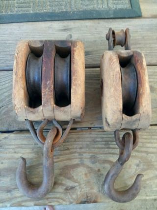 Vintage Wooden Block And Tackle (see Details)