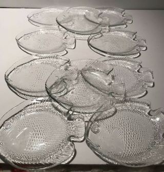 Arcoroc France Glass Fish Plates 6 1/2”x 5” Vintage Set Of 10