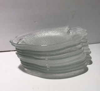 Arcoroc France Glass Fish Plates 6 1/2”x 5” Vintage Set Of 10 3