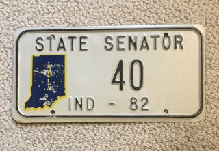 Vintage 1982 Indiana State Senator License Plate Rare