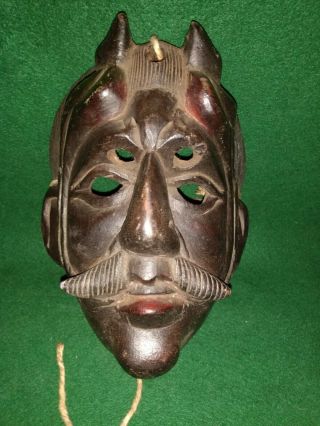 Vintage Mexican Folk Art Devil Mask With Bird Horns
