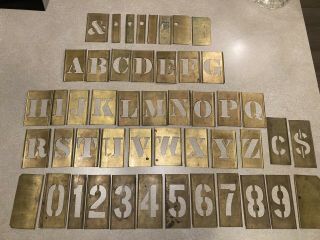 Interlocking Brass Metal Stencils 26 Letters,  10 Numbers,  - Vtg 4 Inch,  48 Pc