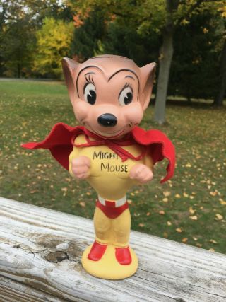 Vtg 1950s Mighty Mouse Rubber Squeeze Toy Doll Figure Squeaker Terrytoon Cartoon