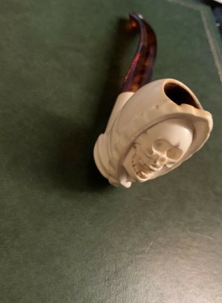 Vintage Carved Skull Meerschaum Tobacco Smoking Pipe