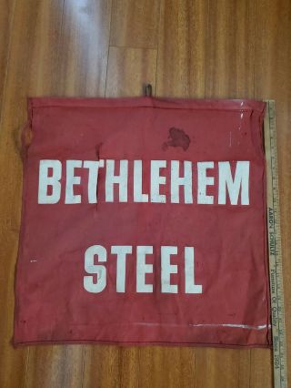 Vintage Bethlehem Steel Double Sided Cloth Red Safety Flag 23 " X 23 " With Hanger
