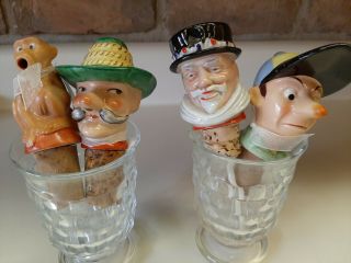 Vintage Porcelain Head Bottle Toppers With Corks One Porcelain Beefeater