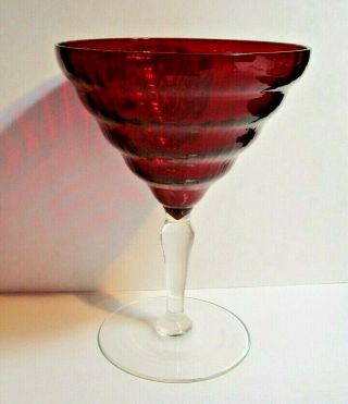 3 Vintage 1930s Utility Glass Cambodia Cranberry Ruby Red Clear Stem Goblets