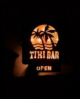 Vintage Tiki Bar Open Beer Metal Light Lamp Sign Bar Decor Man Cave Hawaiian