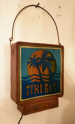 Vintage Tiki Bar Open Beer Metal Light Lamp Sign Bar Decor Man Cave Hawaiian 2