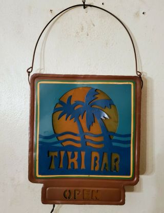 Vintage Tiki Bar Open Beer Metal Light Lamp Sign Bar Decor Man Cave Hawaiian 3