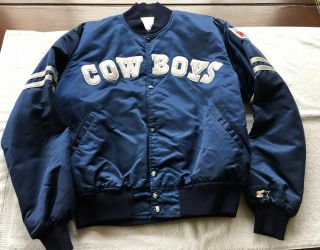 Dallas Cowboys Satin Jacket Xl Navy Nfl Authentic Starter Sewn On Items