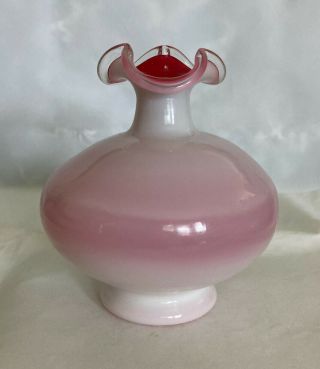 Lovely Htf Vintage Fenton Deco Peach Crest Vase 5 "