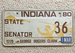 Vintage 1980 Indiana State Senator License Plate Rare