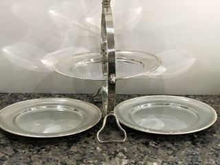Rare Vintage English Silver Plate 3 - Tier Folding Dessert Tray.
