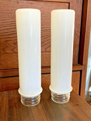 Two Vintage Mid Century Medicine Cabinet Glass Shade Globe Side Light Tube White