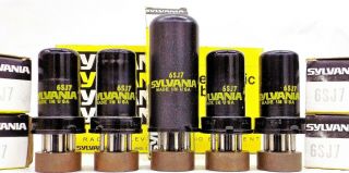 Sleeve of N.  O.  S Vintage Sylvania 6SJ7 Metal Vacuum Tubes.  4 w/Matching Codes 2
