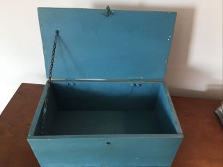 Vintage Primitive Wooden Tool Box Old Blue Folk Art Antique Crazed Hand Made