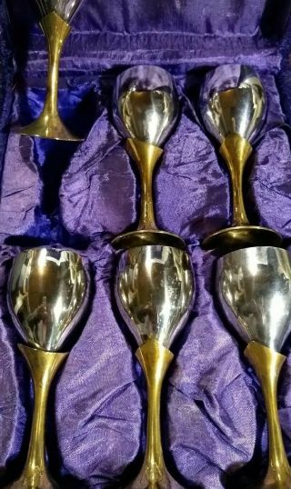 6 Vintage Silver And Gold Plated Metal Wine Goblets