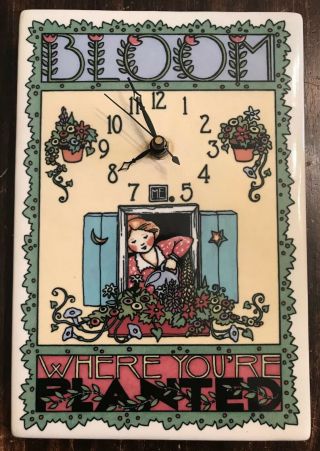 Vintage Mary Engelbreit Wall Clock Bloom Where You Are Planted Ceramic Tile 1994