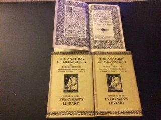 The Anatomy Of Melancholy Robert Burton 3 Volumes Everyman 