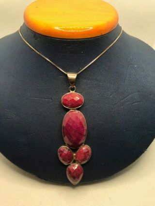 Vintage Sterling Silver 925 Large Oval & Pear Faceted Carnelian Pendant 3 " 25g