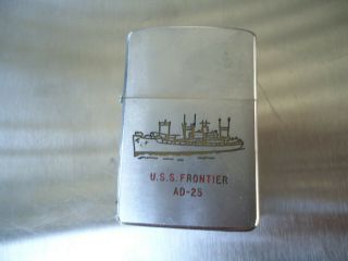 Vintage 1950’s 60’s Zippo Uss Frontier Ad - 25 Military Cigarette Lighter Us Navy