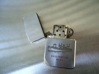 Vintage 1950’s 60’s Zippo USS Frontier AD - 25 Military Cigarette Lighter US Navy 2