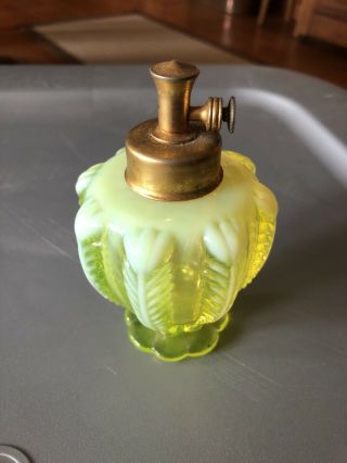 Vintage Uranium Vaseline Glass Perfume Atomizer Bottle Opalescent Fenton