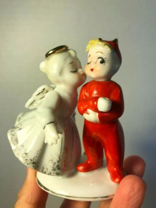 Vintage Lefton China Hand Painted Angel Kissing Devil Figurine Kw1055