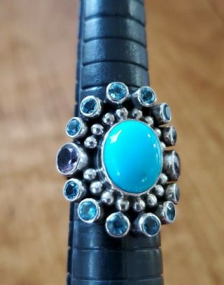 Vintage Nicky Butler Sleeping Beauty Turquoise Ring With Accent Gemstones Size 6