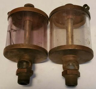 Antique Vintage Hit Miss Pair Brass Engine Drip Oilers 2