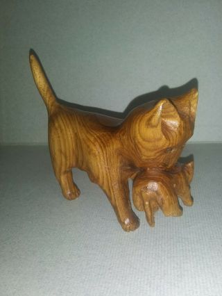 Vintage Folk Art Hand Carved Wooden Cat Figurine Wood Sculpture Primitive