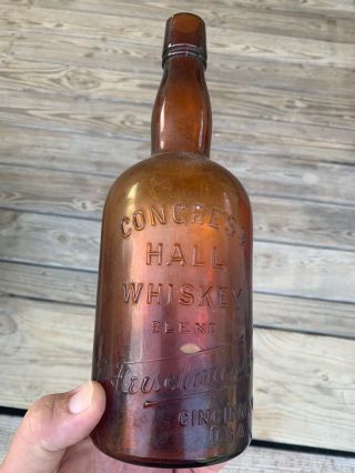 Vintage Pre Prohibition Congress Hall Whiskey Bottle,  Cincinnati Ohio