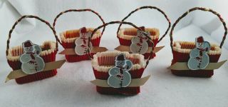 Vintage Snowman Crepe Paper Nut Cups / Candy Containers Set Of 5