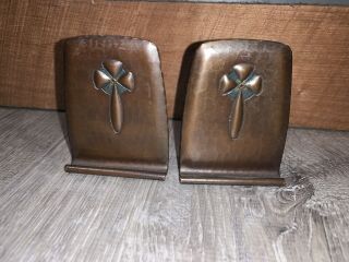 Vintage Arts & Crafts Roycroft Copper Hand Hammered Bookends W/ Cross