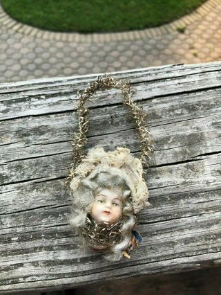 German Vintage Christmas Tree Ornament Girl Face Ceramic Well Made
