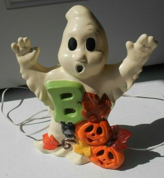 Vintage Ceramic Holland Mold Halloween Mold Ghost Boo Pumpkin Light 12 " Tall